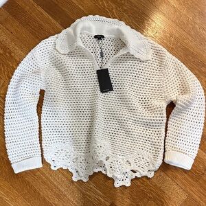 Rails White Crochet Collared Pullover Sweater